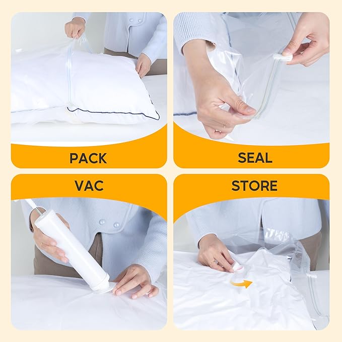 10 Jumbo Vacuum Seal Bags with Hand Pump, Vacuum Storage Bags, Space Saver Bags for Clothing, Comforters, Blankets, Bedding, 