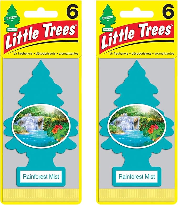 Little Trees Cardboard Hanging Car, Home & Office Air Freshener, Rainforest Mist (Pack of 12)