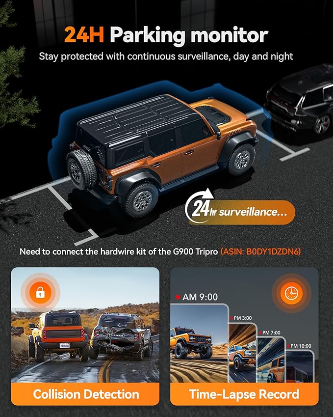 WOLFBOX G900 Tripro Cabin Version 3 Channel 4K Rear View Mirror Camera,8MP STARVIS IMX678 Night Vision,4K+1080P+2.5K Front In