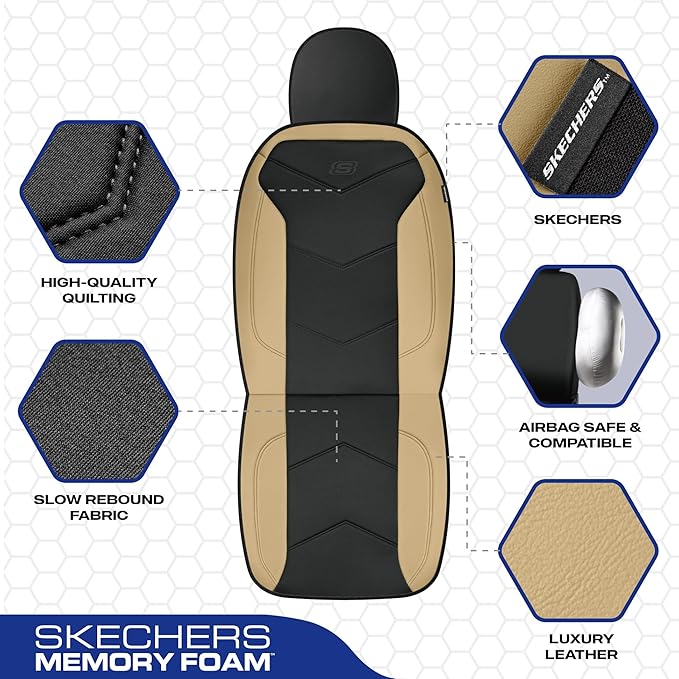 Skechers Memory Foam Seat Covers,Leather Car Seat Covers, Ultimate Comfort & Support Front Seat Covers Airbag Compatible, Aut