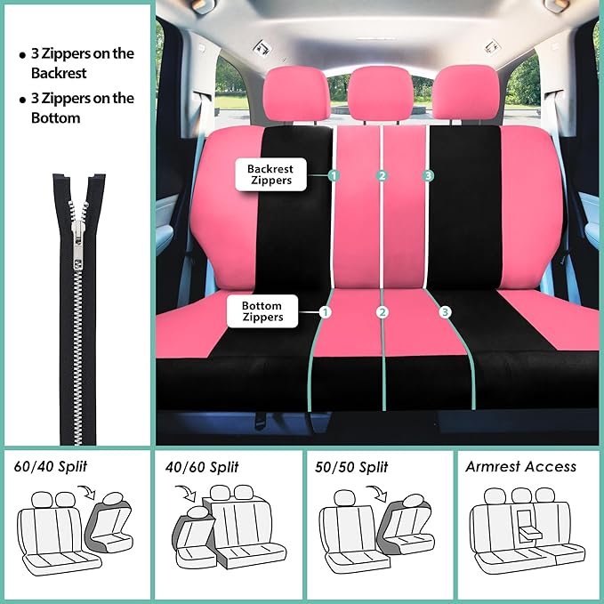 FH Group Car Seat Covers Rear Set Cloth - Universal Fit Automotive Seat Covers, Low Back Front Seat Covers, Solid Back Seat C