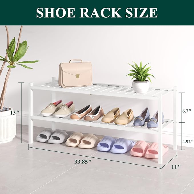 Smiry Bamboo Shoe Rack for Closet, 2 Tier Long Wooden Stackable Shoe Organizer, Free Standing Shoes Storage Shelf for Entrywa