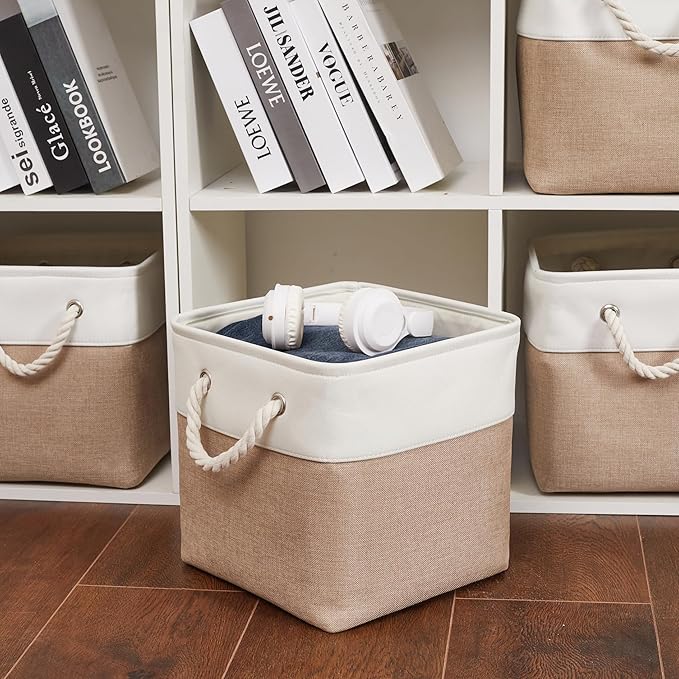 11 x 11 Inch Storage Cubes, 6 Pack Large Collapsible Fabric Storage Bin with Ropes, Foldable Storage Cubes for Home, Office,C