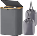 Lifewit 150L Laundry Basket with Lid, Clothes Hampers for Laundry with Bamboo Handles and 2 Removable Bags, Large Foldable La