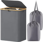 Lifewit 150L Laundry Basket with Lid, Clothes Hampers for Laundry with Bamboo Handles and 2 Removable Bags, Large Foldable La