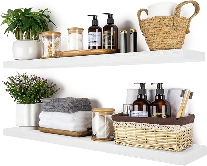 BGMG Wood Floating Shelves 36 inch Long, Wide Rustic Wooden Wall Shelves for Bathroom Living Room Bedroom Kitchen Farmhouse S