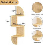 3-Tier Corner Shelf - Wooden Rattan Wall Mounted, Zig Zag Hanging Shelves for Bedroom, Living Room & Bathroom