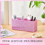 Jetec Acrylic Glitter Pen Holder 4 Compartments Bling Makeup Brush Stationery Organizer Pencil Holder for Desk Accessories Sp