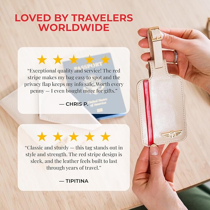Genuine Leather Luggage Tag with Privacy Flap Set for Men Women Travel Easy with Suitcase Tags Identifiers (Nude, 2 Pack)