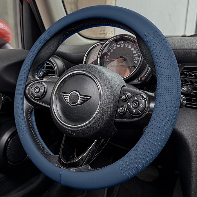 PINCTROT Nappa Leather Steering Wheel Cover, Slim Fit No Bulk Design, One Piece Leather with Breathable Perforation, Fit Like