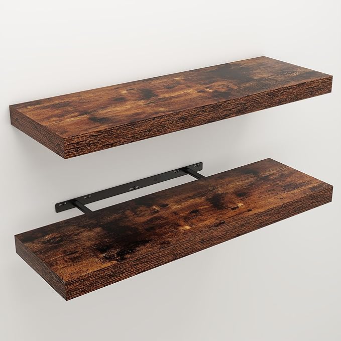 Floating Shelves for Wall, 9.3" Deep Wall Mounted Rustic Wood Shelves for Bathroom, Bedroom, Living Room, Kitchen, Hanging Sh