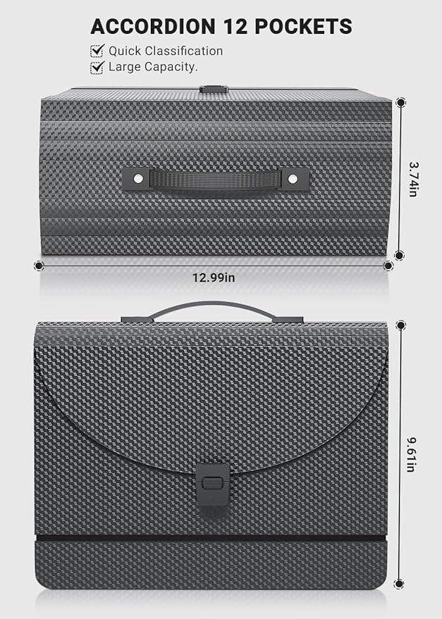 Expanding File Folder/Accordion File Organizer/Portable File Box with 13 Pockets,Fun Storage Filing Folders with Handle,Perfe