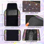 CAR PASS Bling Diamond Leather Steering Wheel Cover 14.5in-15in Floor Mats Shining Rhinestone Carpet Sparkly Glitter Crystal Anti-Slip Pad Fit Automotive SUV Pickup Truck Girl Women, 5pcs Multicolor