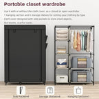 Calmootey Portable Closet, Wardrobe with 6 Shelves and Hanging Rod, Storage Organizer for Bedroom, Non-Woven Fabric Cover wit