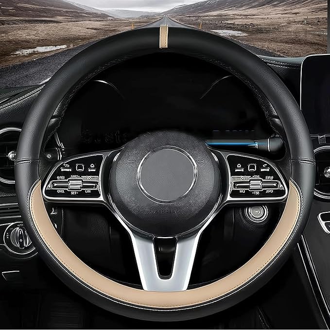Custom fit for Kia Car Steering Wheel Cover, Nappa Leather Car Steering Wheel Cover Non-Slip Steering Wheel Cove-r, Designed for Kia Interior Accessories (Beige,for Kia)