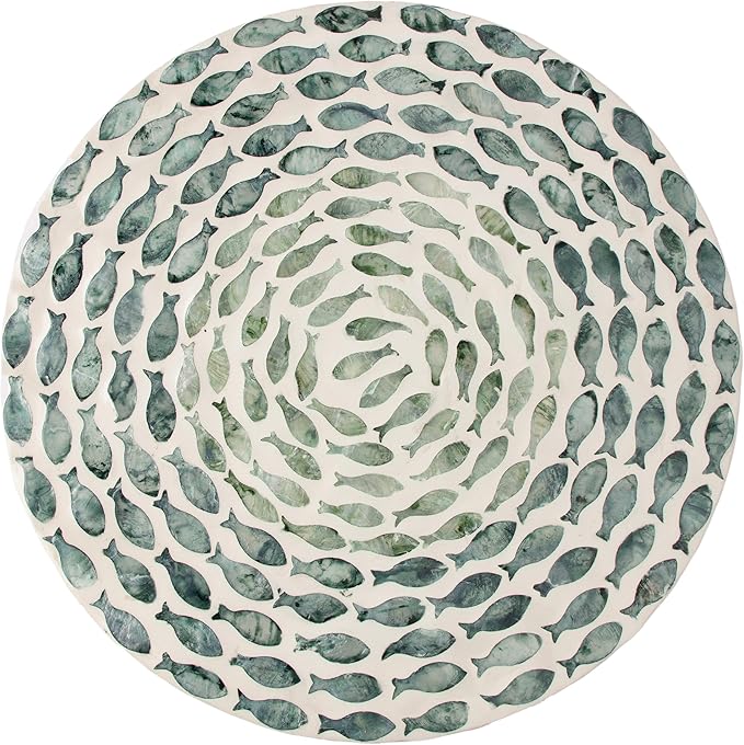 Boston International Lazy Susan Centerpiece Spinnable Tabletop Serving Tray Turntable, 15.75", Mother of Pearl Swirling Fish