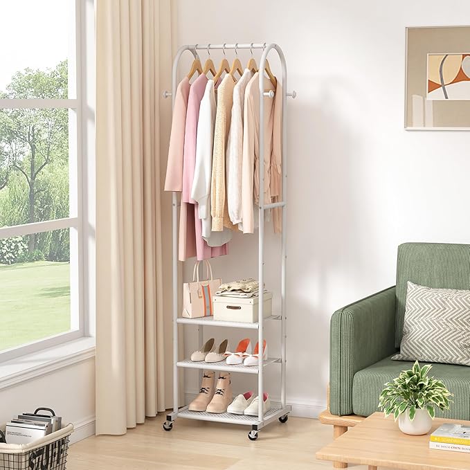 Kaitiemoo Heavy Duty Clothing Rack with Wheels,Modern Garment Rack with 3 Metal Shelves, 71.8Inches Display Rack for Hanging 
