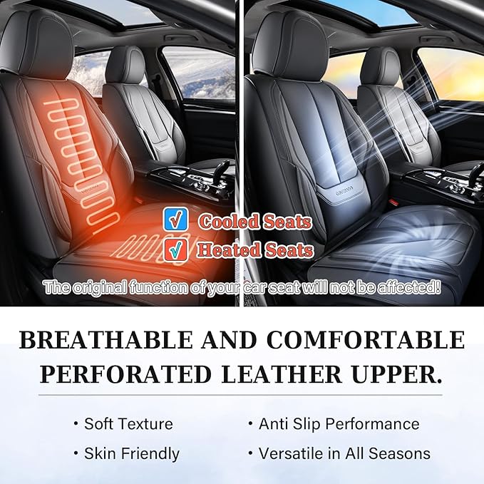 Coverado Seat Covers Full Set, Black Seat Covers for Cars 5 Seats, Car Seat Protector, Waterproof Nappa Leather Car Seat Cush