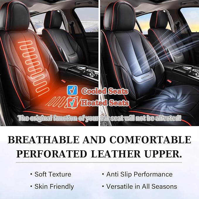 Coverado Car Seat Covers Full Set, Seat Covers for Cars, Black Car Seat Protector Waterproof, Nappa Leather Car Seat Cushion,