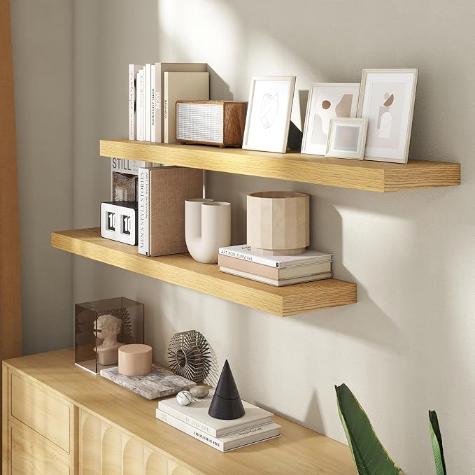 48 Inch Floating Shelves for Wall, 8 Inch Deep Floating Shelf for Storage & Display, Rustic Wall Mounted Shelf with Invisible