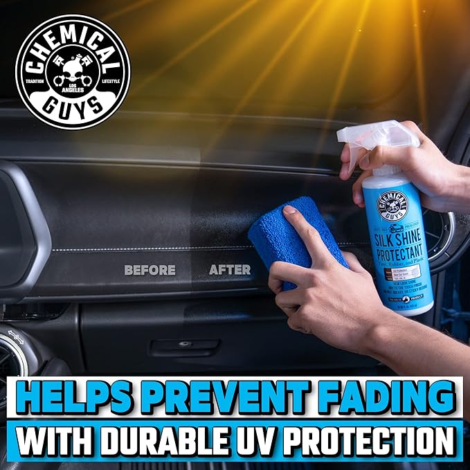 Chemical Guys Silk Shine Tire and Trim Dressing and Protectant – Non-Greasy Vinyl, Plastic & Rubber Spray, Plastic Restorer f