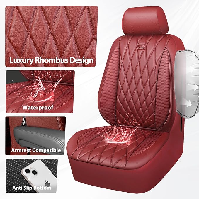 CAR PASS Piping Luxury Faux PU Leather Two Front Car Seat Covers, Waterproof Anti Slip Premium Automotive Seat Covers,Univers