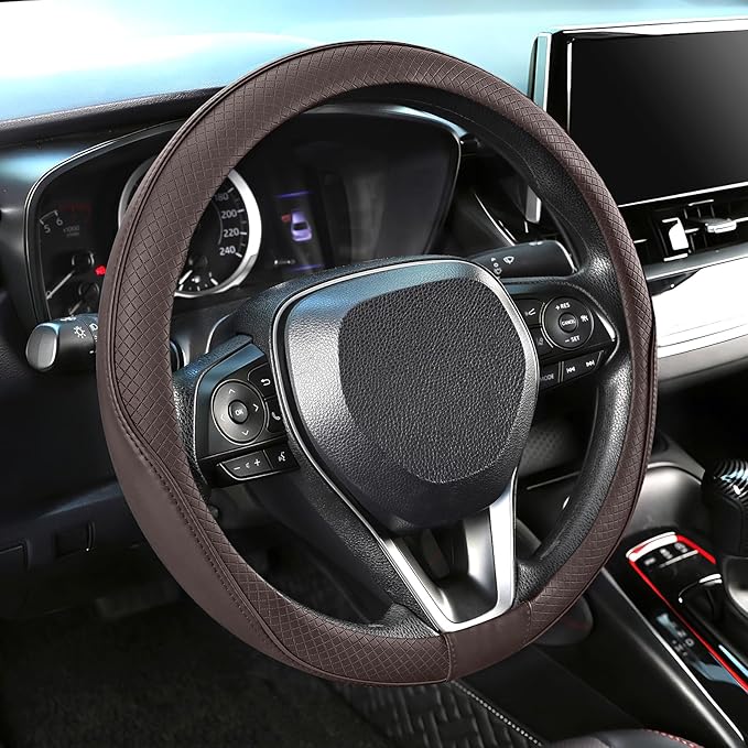 SEG Direct Steering Wheel Cover 14.5-15 inch (37-39 cm) Medium Size, Microfiber Leather, Non-Slip Comfortable Grip, Fits Cars