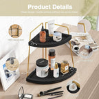 Forbena Black and Gold Corner Bathroom Counter Organizer, Modern Kitchen Countertop Shelf Organizer for Sink, Two Tier Makeup