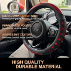 PINCTROT Large Size Race Grip Steering Wheel Cover, Anti-Slip Silicone Perforated Design with Soft Touch Padding, Enhanced Grip for Sporty Driving 15.5-15.75 Inch (Racing Red)