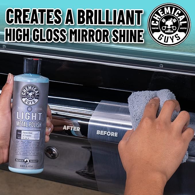 Chemical Guys Light & Heavy Metal Polish Kit - Restore, Protect & Shine All Metal Surfaces, Removes Oxidation, Rust & Tarnish from Chrome, Aluminum, Stainless Steel & More, Includes 2 x 16 oz Bottles