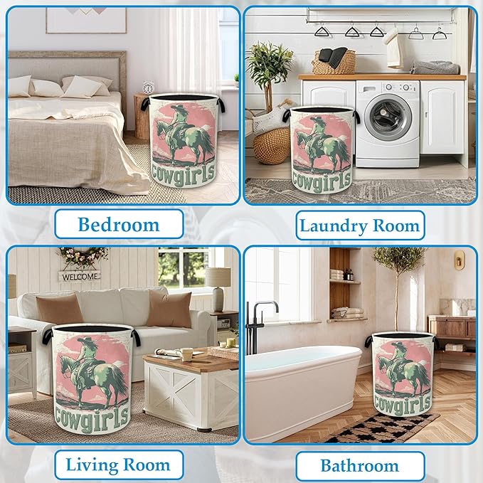 Vintage Cowgirl Laundry Basket Collapsible Laundry Hamper, Oxford Cloth Storage Bin for Room/Bathroom/Bedroom/Dormitories 16"