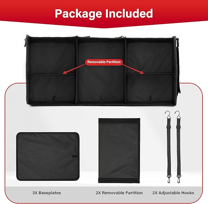Simple Deluxe Car Trunk Organizer, Multi Compartments Collapsible Trunk Storage, Anti-slip, Waterproof 600D Oxford Polyester,