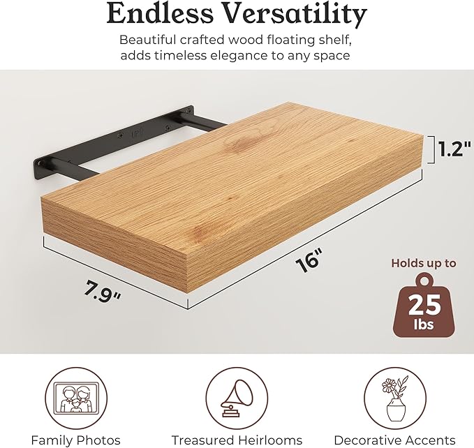 Floating Shelves for Wall, 7.9" Deep Wall Mounted Wood Shelves for Bathroom, Bedroom, Living Room, Kitchen, Hanging Shelf for