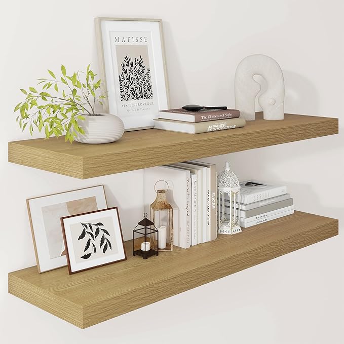 Vivelove 12 Inch Deep Floating Shelves 36 inch Long, 2 Inch Thick Wall Shelves with Invisible Brackets, Shelf for Bedroom Bat