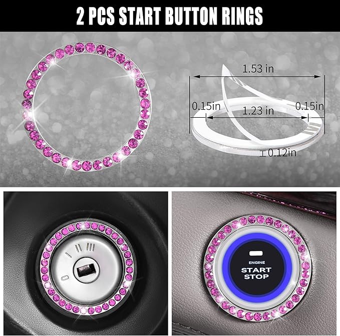 CAR PASS 11 PCS Bling Diamond Car Accessories Set for Women, Sparkly Rhinestone Steering Wheel Cover, Bling Seat Belt Cushion