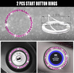 CAR PASS 11 PCS Bling Diamond Car Accessories Set for Women, Sparkly Rhinestone Steering Wheel Cover, Bling Seat Belt Cushion