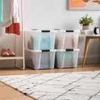 IRIS USA 40 Qt Stackable Plastic Storage Bins with Lids, 4 Pack - BPA-Free, Made in USA - Discreet Organizing Solution, Latch