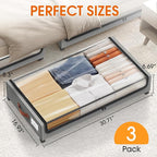 Under Bed Storage with Wheels 3Pack Underbed Storage with Clear Window&Label Under Bed Drawers Large Capacity Rolling Under B
