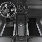 CAR PASS Bling Diamond Leather Steering Wheel Cover 14.5in-15in Floor Mats Shining Rhinestone Carpet Sparkly Glitter Crystal Anti-Slip Pad Fit Automotive SUV Pickup Truck Girl Women, 5pcs Black Sliver