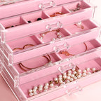 Frebeauty Extra Large Acrylic Jewelry Box for Women 5 Layers Clear Jewelry Organizer Velvet Earring Box with 5 Drawers Rings 