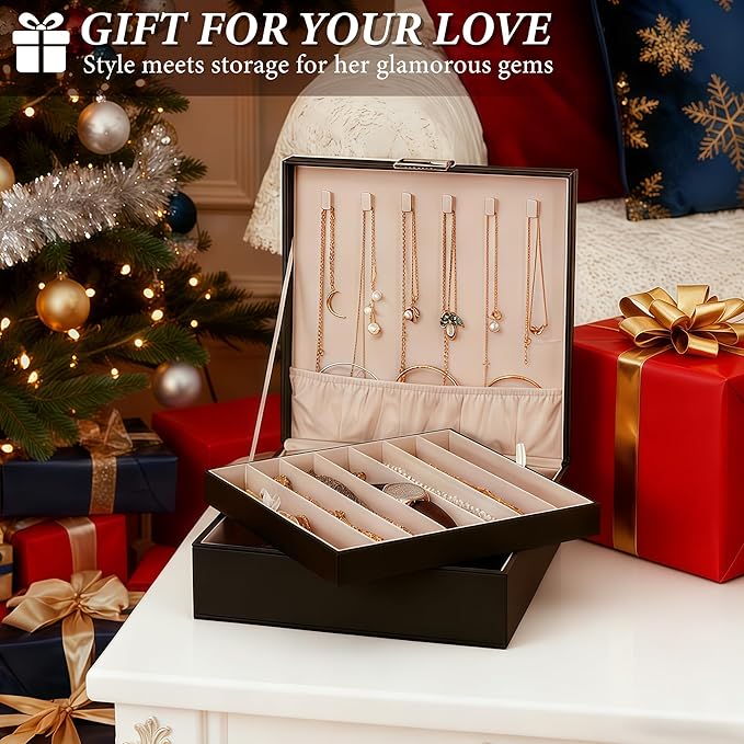 BEWISHOME Jewelry Box Organizer, 2-Layer Necklace Organizer Box, Modern Style Necklace And Bracelet Storage Case, Necklace Ca