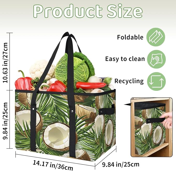 Reusable Grocery Bag, Foldable Large Shopping Tote Bag for Groceries Kitchen Picnic Car Trunk