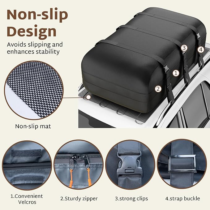 iBirdie Roof Rack Cargo Carrier 29.1 Cubic Feet, XL Soft-Shell Rooftop Cargo Box, Waterproof Heavy Duty 1200D for Car with/Without Roof Rack, Includes Anti-Slip Mat, Door Hooks, 56x45x20 inches