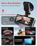 REDTIGER 4K STARVIS 2 Dash Cam Front and Rear, 5GHz WiFi 20MB/s Download, 128GB Card Included, Voice Control, Dash Camera for