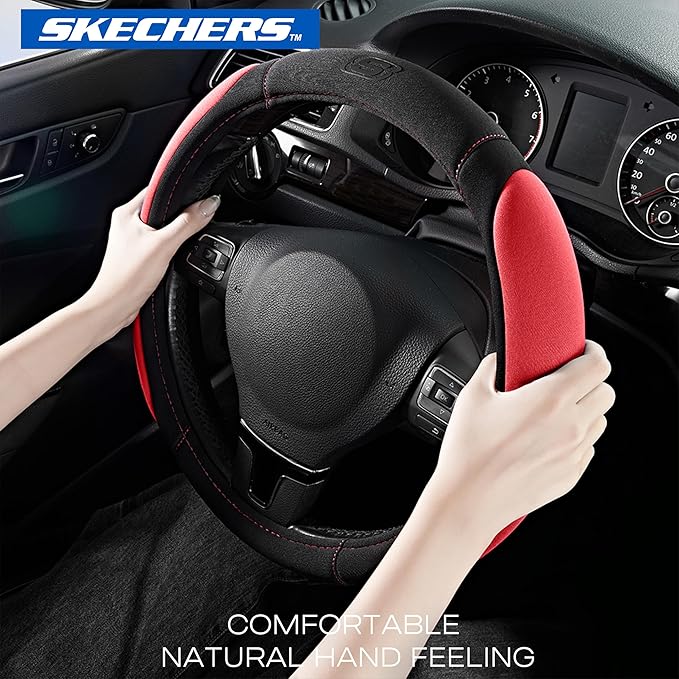 Skechers Steering Wheel Cover,Memory Foam Car Steering Wheel Cover,14.5-15inch Anti-Slip Safety Comfortable Desgin, Universal