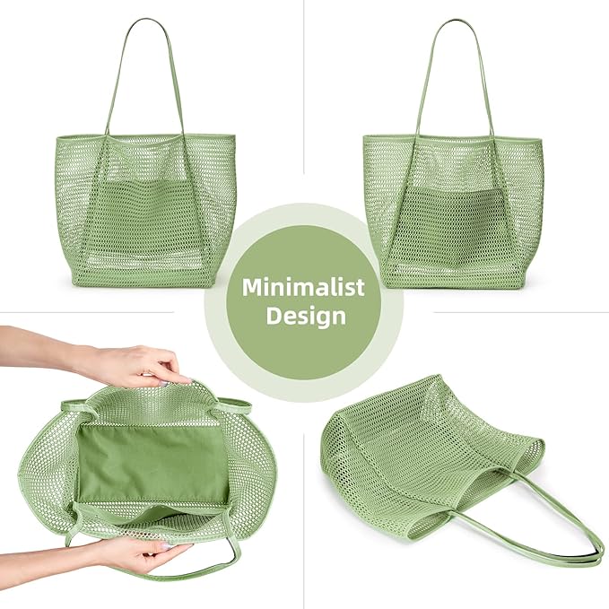 KALIDI BeachNylon Mesh Tote Bag, Casual Tote Bag Hobo Women Foldable MAX 23L Shoulder Bag For Beach Picnic Vacation