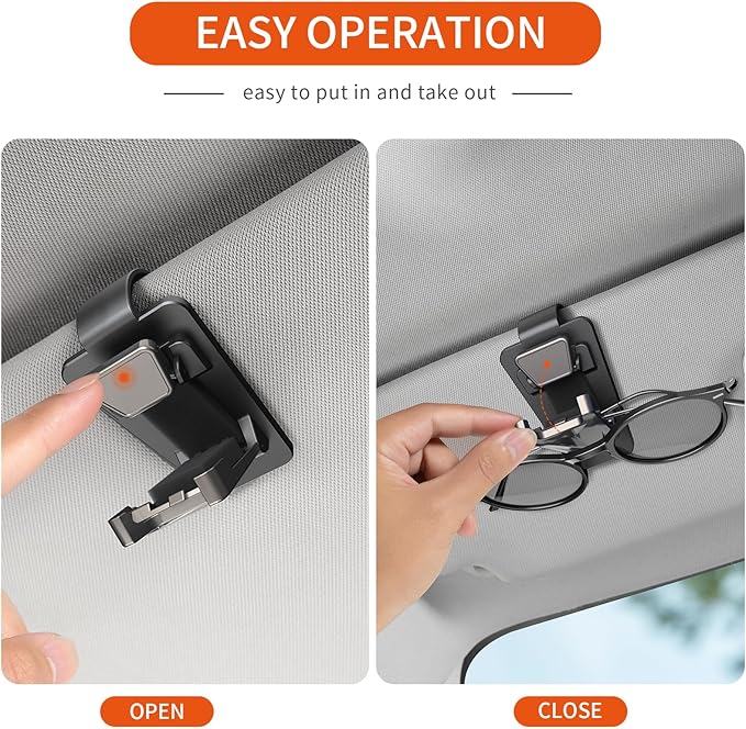 Metal Sunglasses Holder for Car Sun Visor, Universal Snap-On Clip for Visor Sunglass Holder, Black (2 Pack)