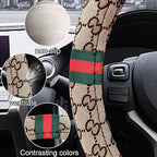 5PCS Steering Wheel Cover, with 2 Headrests, 2 Seat Belt Covers - Universal Fit for 14.5-15" Steering Wheel, Enhances Driving Experience - Perfect for Women (Beige)