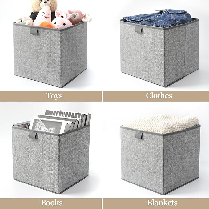 Storage Baskets, 11.8-Inch Woven Fabric Bins, Storage Cubes with Reinforced Handles, Organizer Bins for Closet Shelves, Folda