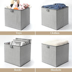 Storage Baskets, 11.8-Inch Woven Fabric Bins, Storage Cubes with Reinforced Handles, Organizer Bins for Closet Shelves, Folda
